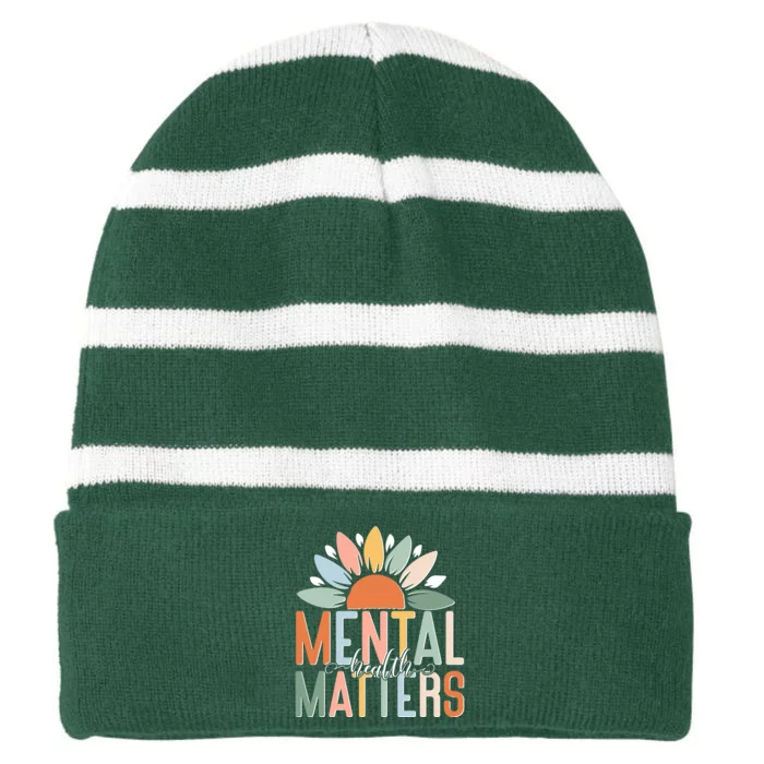 Mental Health Matters Flower Striped Beanie with Solid Band