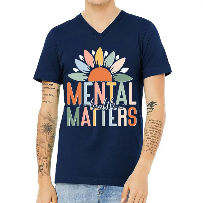 Mental Health Matters Flower V-Neck T-Shirt