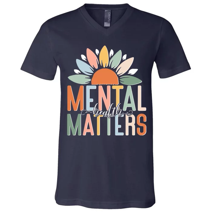 Mental Health Matters Flower V-Neck T-Shirt