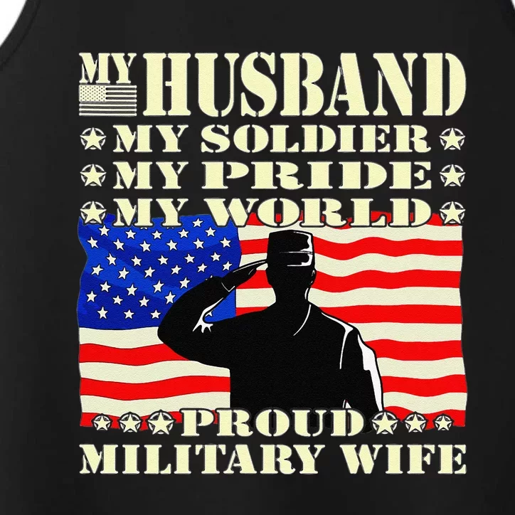 My Husband My Soldier Hero Proud Military Wife Army Spouse Performance Tank