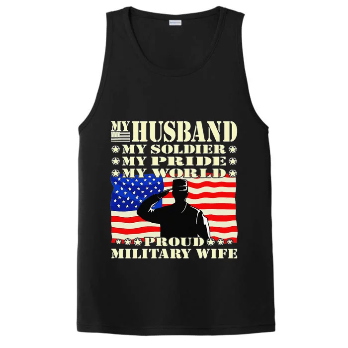 My Husband My Soldier Hero Proud Military Wife Army Spouse Performance Tank