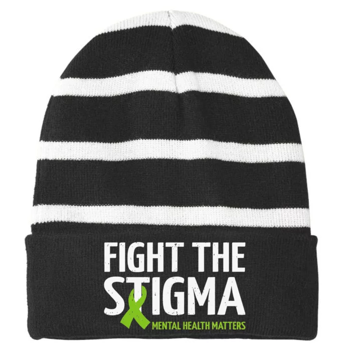 Mental Health Matters Fight The Stigma Mental Health Striped Beanie with Solid Band