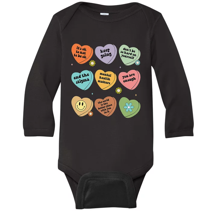 Mental Health Matters Floral Brain Health Awareness Baby Long Sleeve Bodysuit