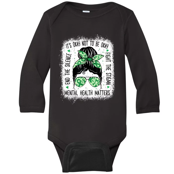 Mental Health Matters Messy Bun Mental Health Awareness Baby Long Sleeve Bodysuit