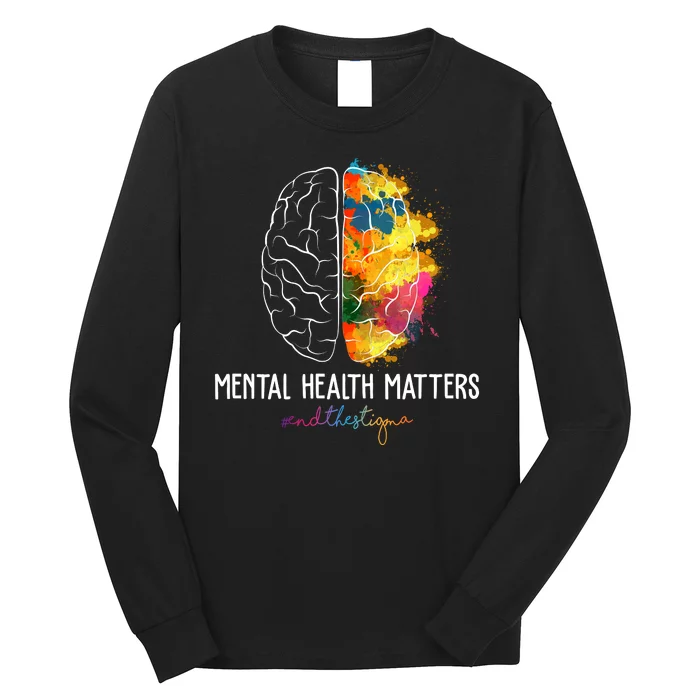 Mental Health Matters End The Stigma Colorful Brain Long Sleeve Shirt