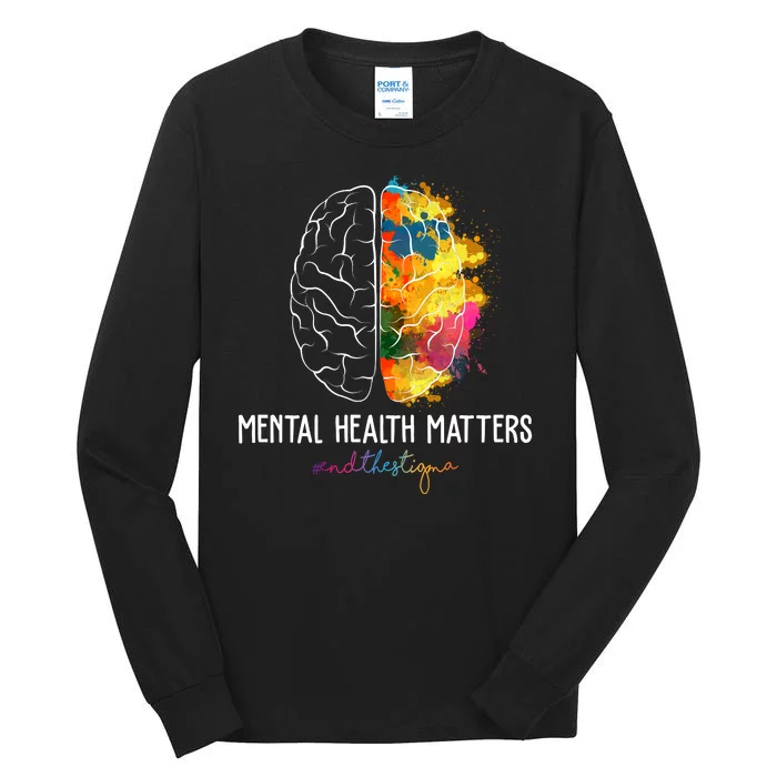 Mental Health Matters End The Stigma Colorful Brain Tall Long Sleeve T-Shirt