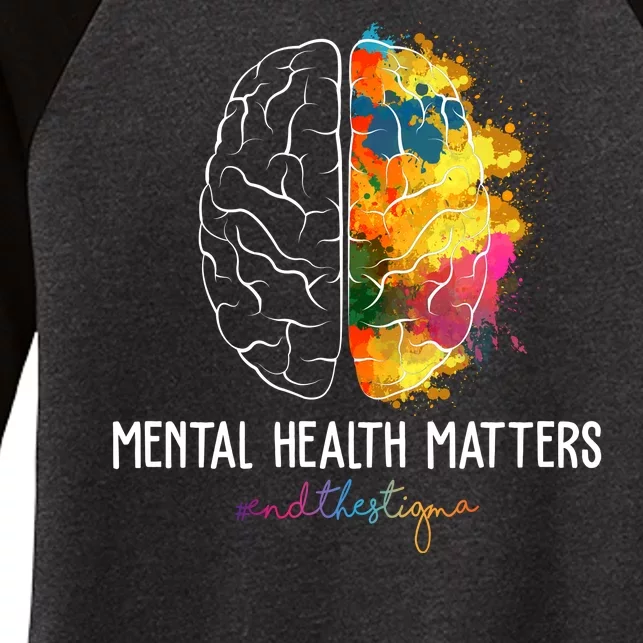 Mental Health Matters End The Stigma Colorful Brain Women's Tri-Blend 3/4-Sleeve Raglan Shirt