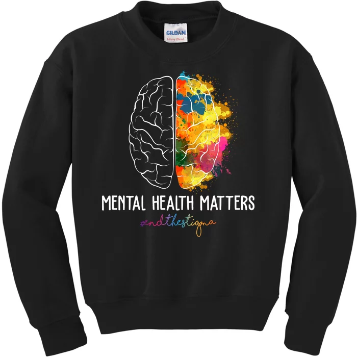 Mental Health Matters End The Stigma Colorful Brain Kids Sweatshirt