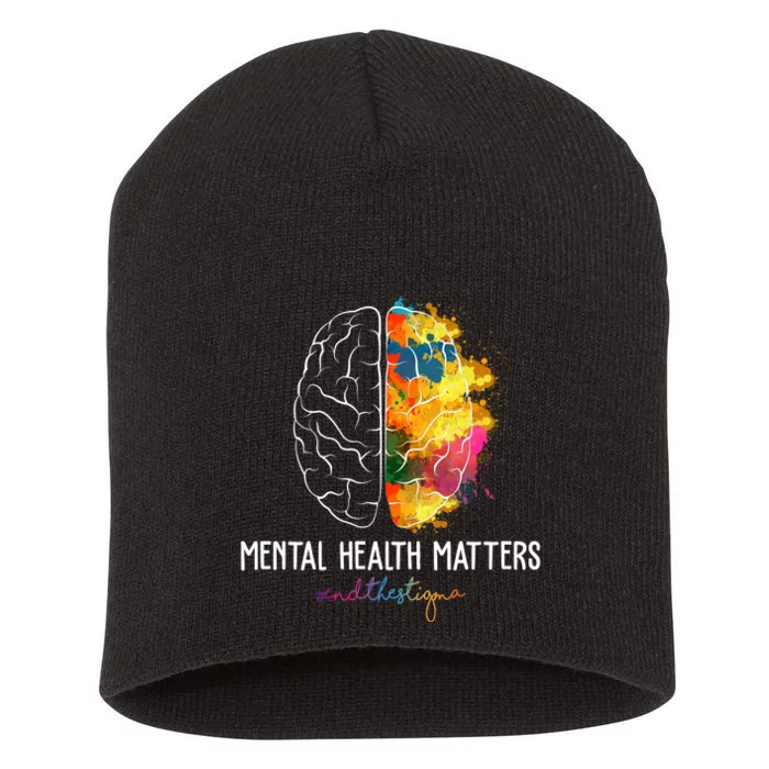 Mental Health Matters End The Stigma Colorful Brain Short Acrylic Beanie