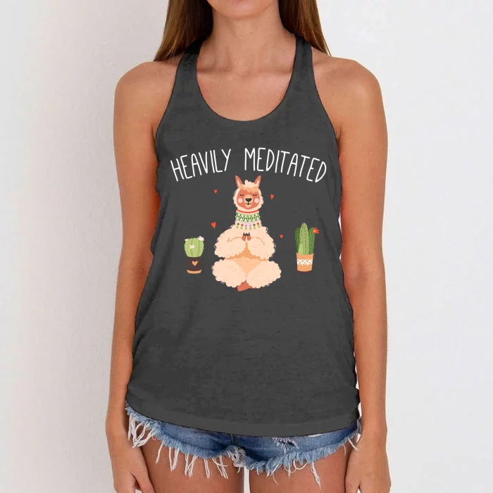 Meditation Heavily Meditated Cute Llama And Yoga Gift Women's Knotted Racerback Tank