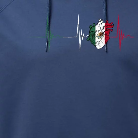 Mexico Heart Mexico Flag Heartbeat EKG Pulse Mexican Pride Performance Fleece Hoodie