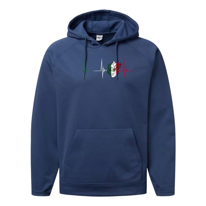 Mexico Heart Mexico Flag Heartbeat EKG Pulse Mexican Pride Performance Fleece Hoodie