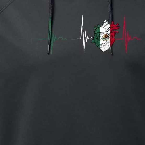 Mexico Heart Mexico Flag Heartbeat EKG Pulse Mexican Pride Performance Fleece Hoodie