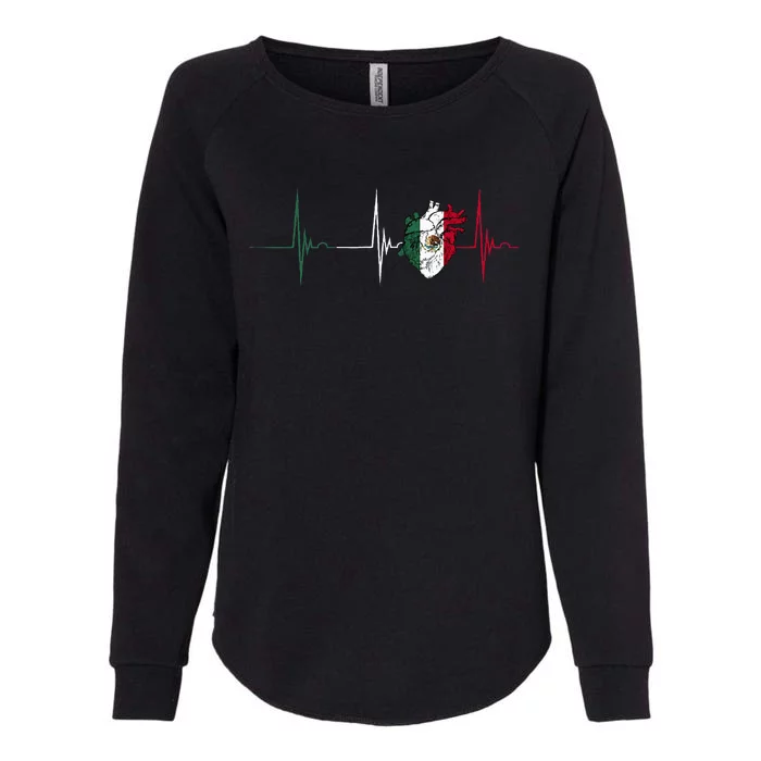 Mexico Heart Mexico Flag Heartbeat EKG Pulse Mexican Pride Womens California Wash Sweatshirt