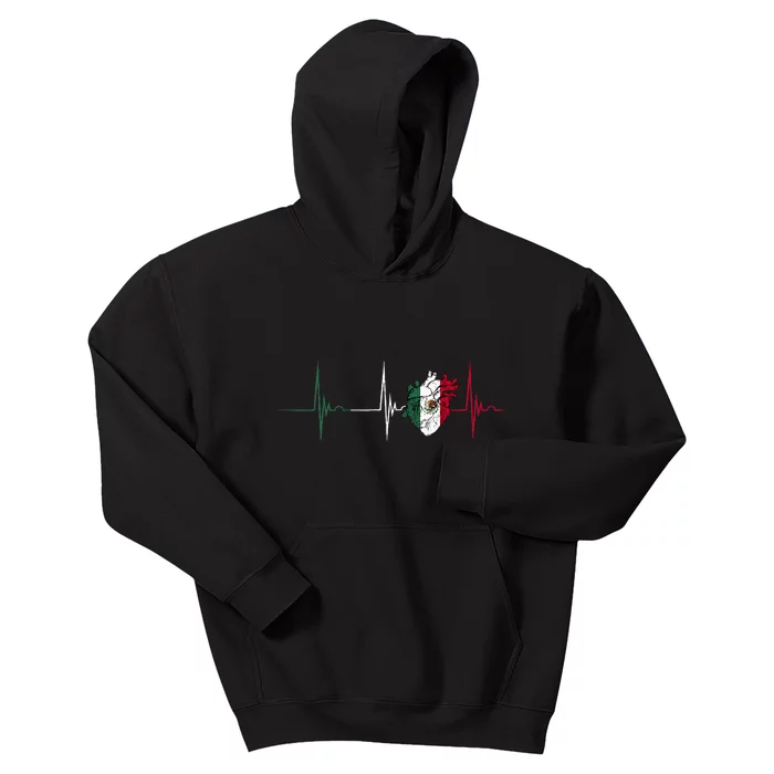 Mexico Heart Mexico Flag Heartbeat EKG Pulse Mexican Pride Kids Hoodie