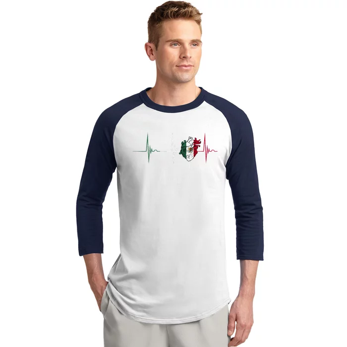 Mexico Heart Mexico Flag Heartbeat EKG Pulse Mexican Pride Baseball Sleeve Shirt