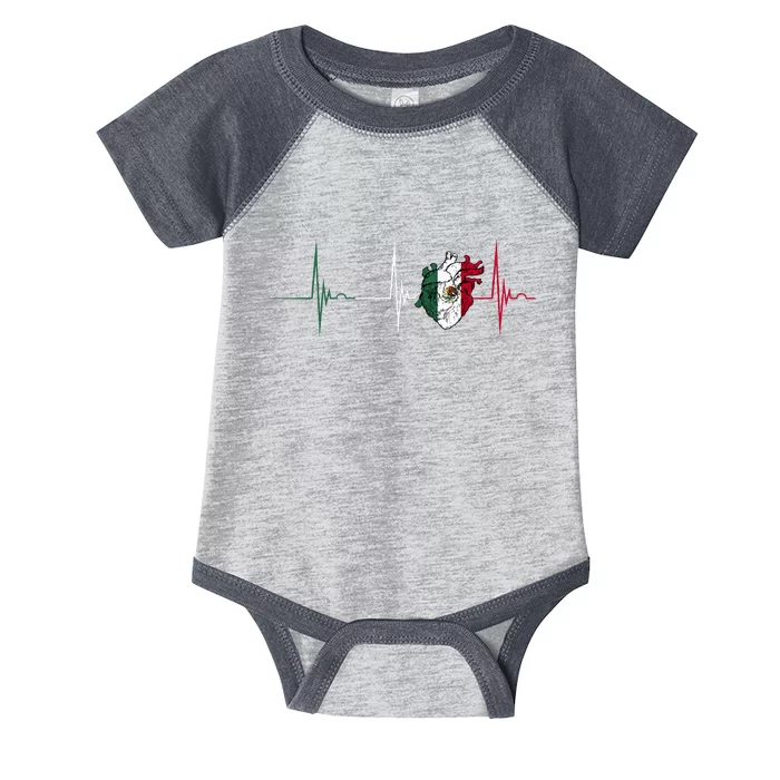 Mexico Heart Mexico Flag Heartbeat EKG Pulse Mexican Pride Infant Baby Jersey Bodysuit