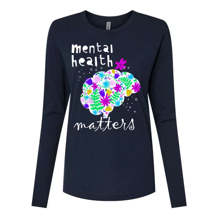 Mental Health Matters Flowers Brain Awareness Month Womens Cotton Relaxed Long Sleeve T-Shirt