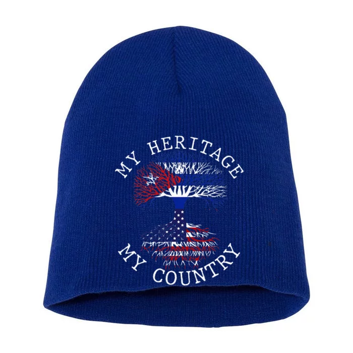 My Heritage My Country Cuban American Flag Root Tree Short Acrylic Beanie