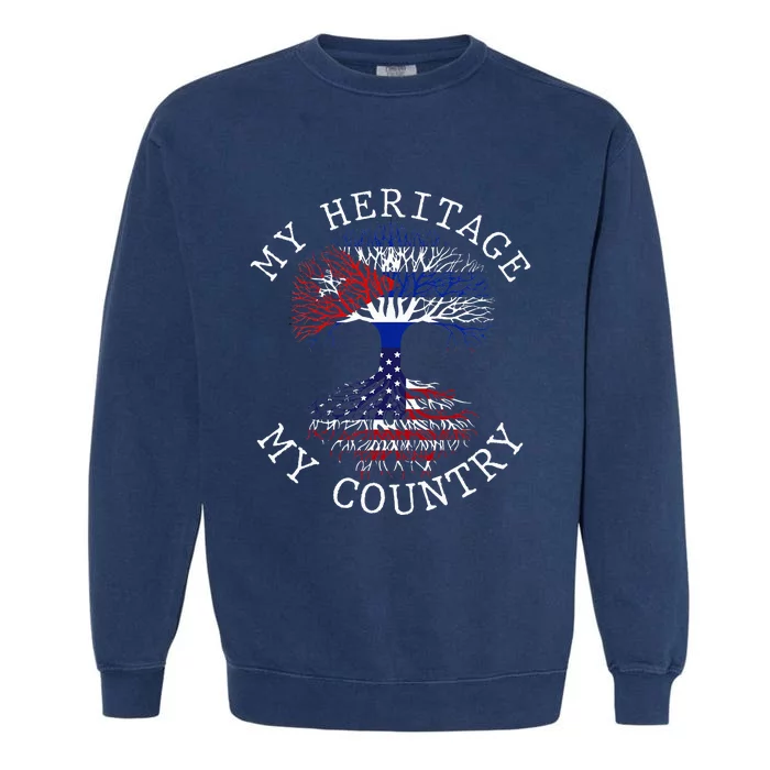 My Heritage My Country Cuban American Flag Root Tree Garment-Dyed Sweatshirt