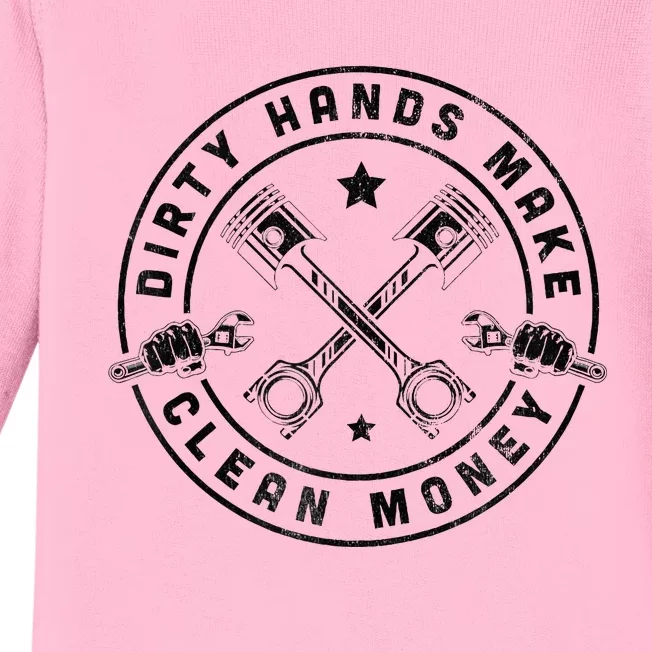 My Hands May Be Dirty But My Money Is Clean Mechanic Repair Zip Hoodie Baby Long Sleeve Bodysuit