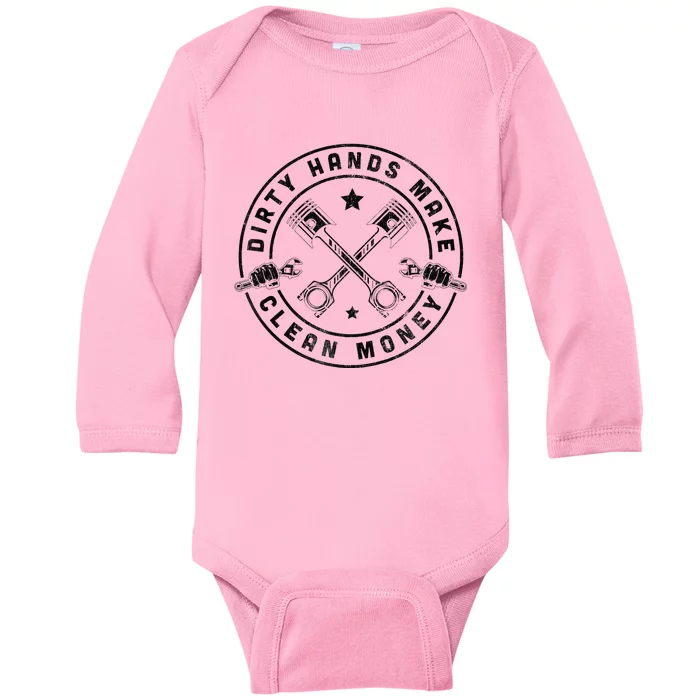 My Hands May Be Dirty But My Money Is Clean Mechanic Repair Zip Hoodie Baby Long Sleeve Bodysuit