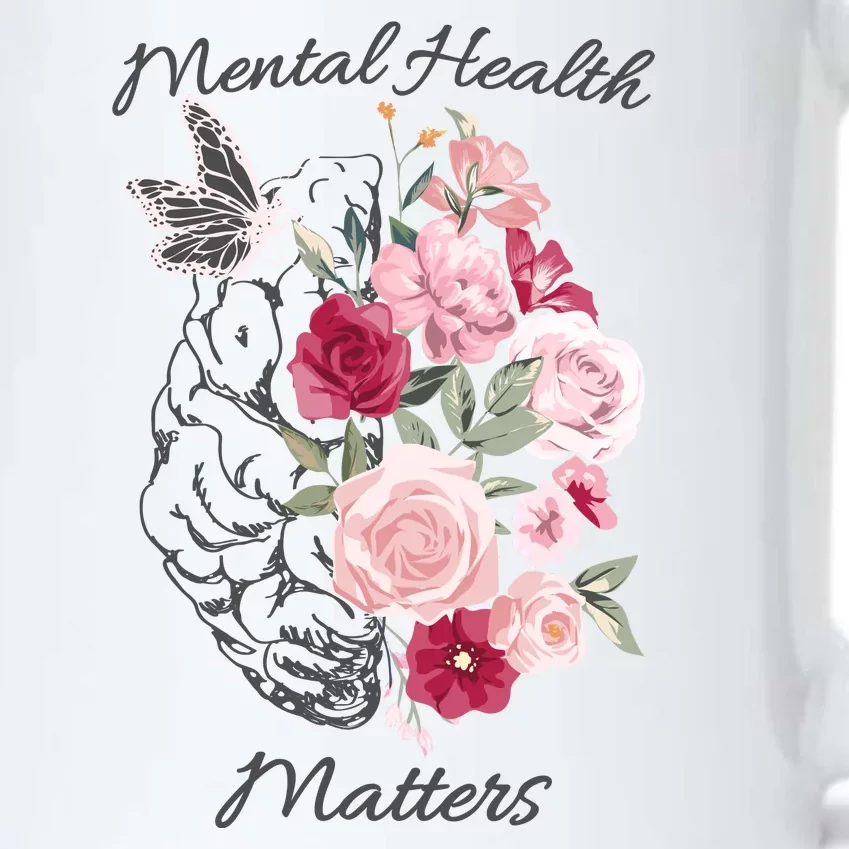 Mental Health Matters Hand Drawn Flowers Brain Awareness Month Black Color Changing Mug