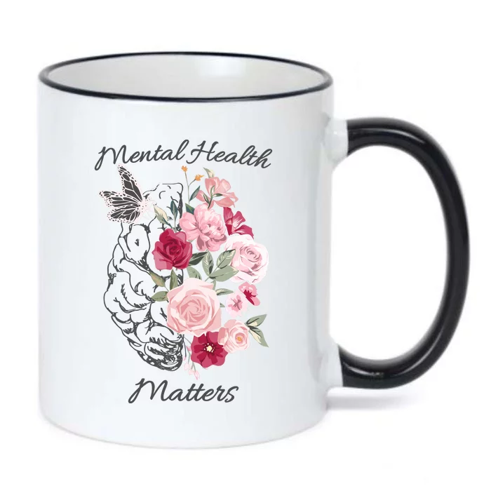 Mental Health Matters Hand Drawn Flowers Brain Awareness Month Black Color Changing Mug