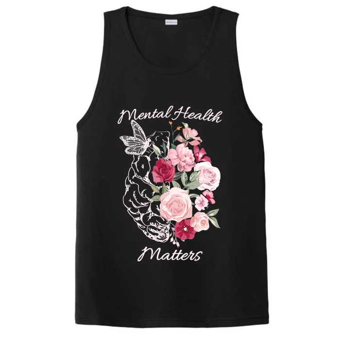 Mental Health Matters Hand Drawn Flowers Brain Awareness Month Performance Tank