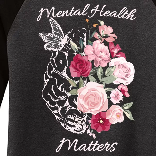 Mental Health Matters Hand Drawn Flowers Brain Awareness Month Women's Tri-Blend 3/4-Sleeve Raglan Shirt