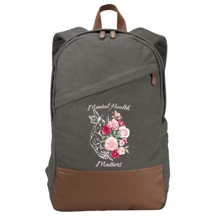 Mental Health Matters Hand Drawn Flowers Brain Awareness Month Cotton Canvas Backpack