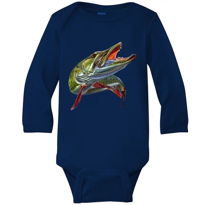 Muskie Hunter Musky Fisherman Lure Fly Fishing Novelty Gifts Baby Long Sleeve Bodysuit