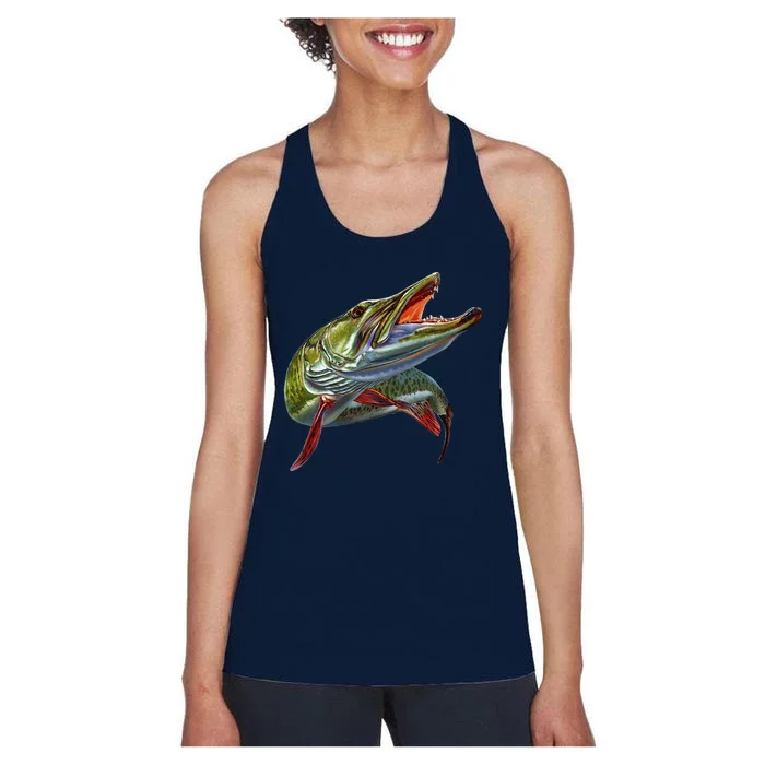 Muskie Hunter Musky Fisherman Lure Fly Fishing Novelty Gifts Women's Racerback Tank