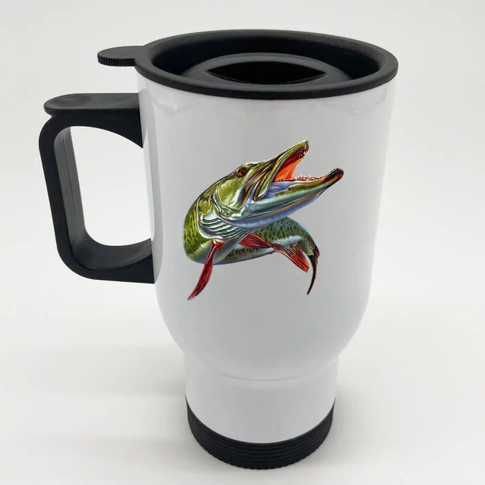 Muskie Hunter Musky Fisherman Lure Fly Fishing Novelty Gifts Front & Back Stainless Steel Travel Mug