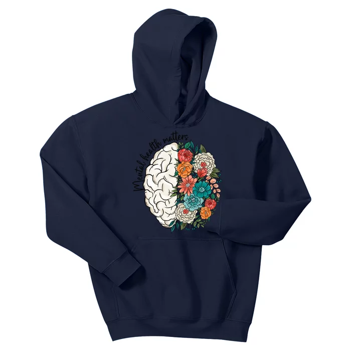 Mental Health Matters Brain Flowers Kids Hoodie