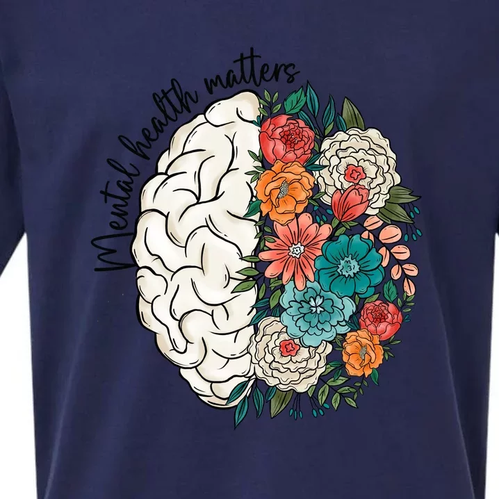 Mental Health Matters Brain Flowers Sueded Cloud Jersey T-Shirt