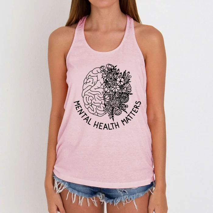 Mental Health Matters Hu Brain Flowers Health Awareness Gift Women's Knotted Racerback Tank