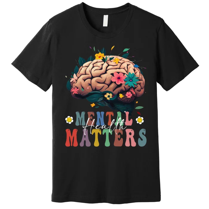 Mental Health Matters Brain Illness Awareness Vintage Groovy Premium T-Shirt