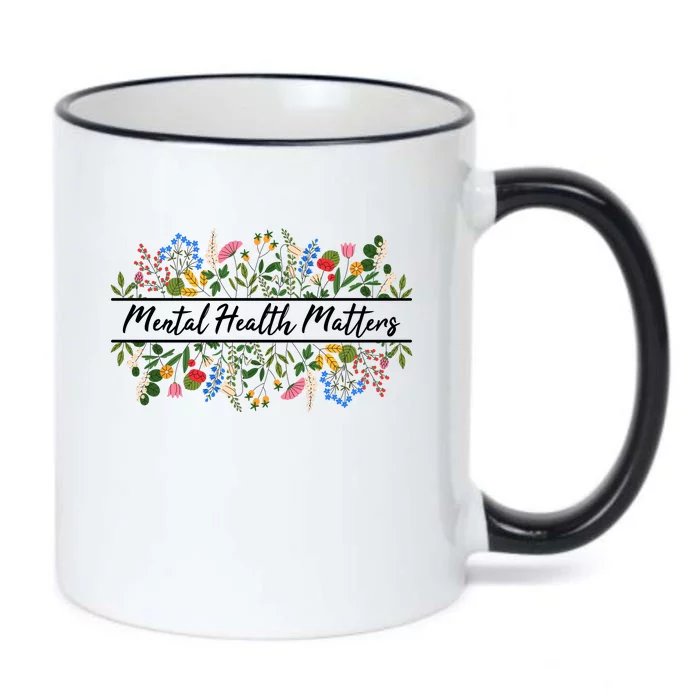 Mental Health Matters Floral Wildflowers Black Color Changing Mug