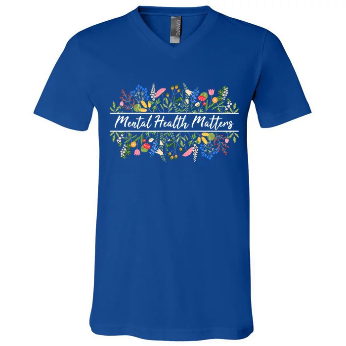 Mental Health Matters Floral Wildflowers V-Neck T-Shirt