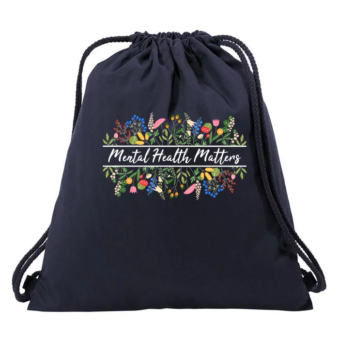 Mental Health Matters Floral Wildflowers Drawstring Bag