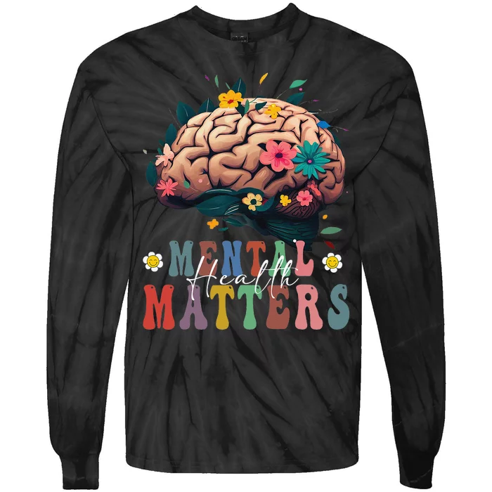 Mental Health Matters Brain Illness Awareness Vintage Groovy Tie-Dye Long Sleeve Shirt