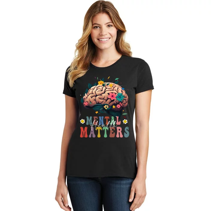 Mental Health Matters Brain Illness Awareness Vintage Groovy Women's T-Shirt