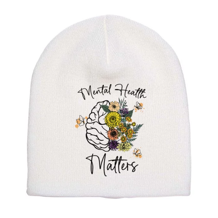 Mental Health Matters Flower Brain Mental Health Awareness Short Acrylic Beanie