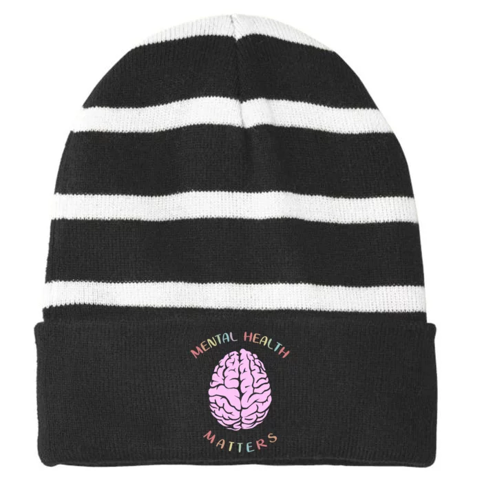 Mental Health Matters Brain Striped Beanie with Solid Band