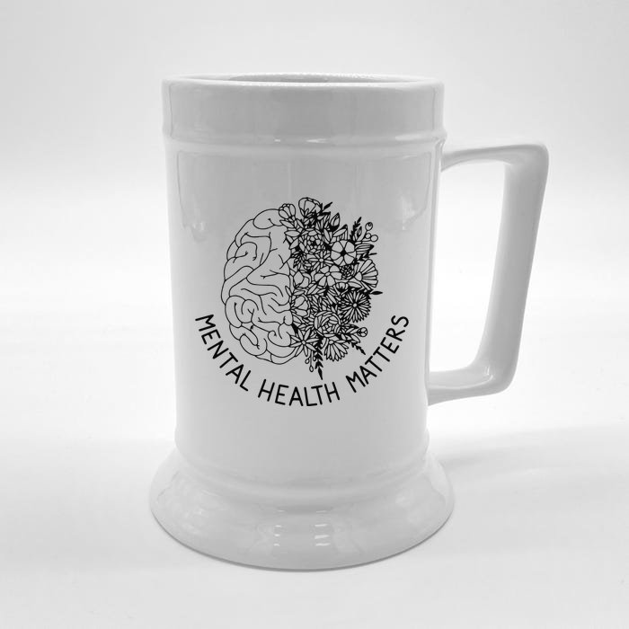 Mental Health Matters Human Brain Flowers Health Awareness Front & Back Beer Stein