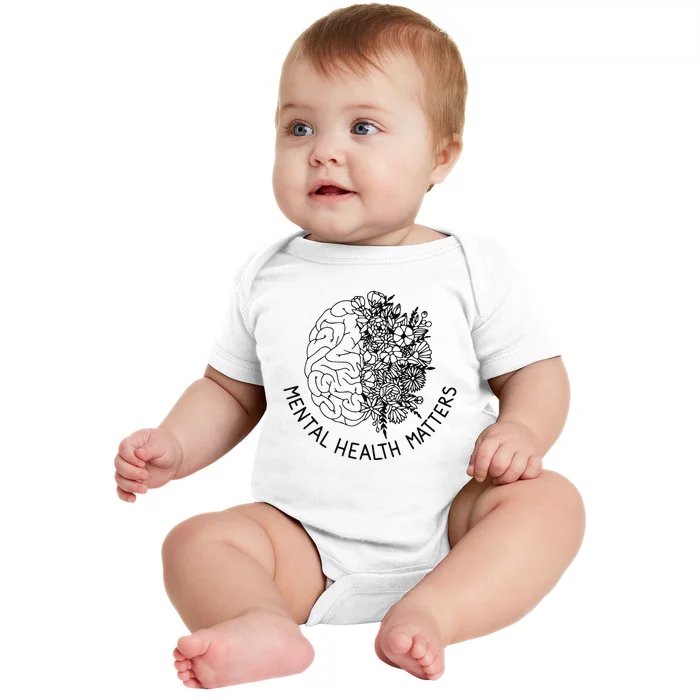 Mental Health Matters Human Brain Flowers Health Awareness Baby Bodysuit