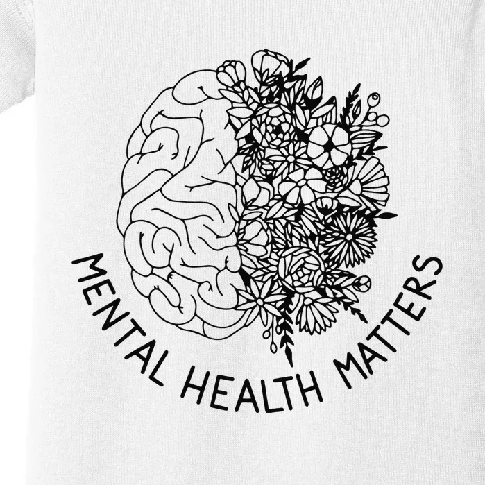 Mental Health Matters Human Brain Flowers Health Awareness Baby Bodysuit