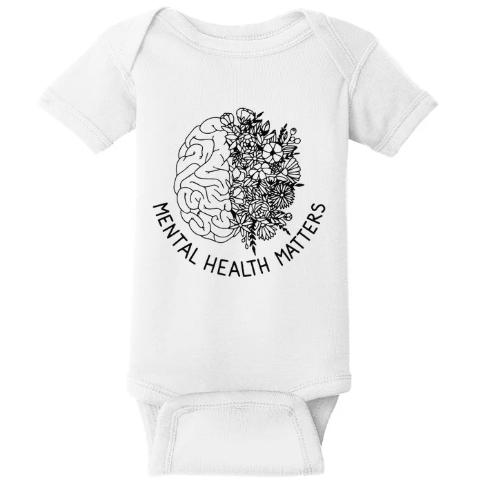 Mental Health Matters Human Brain Flowers Health Awareness Baby Bodysuit