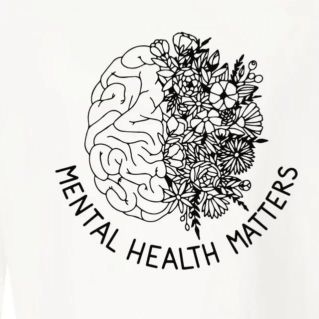 Mental Health Matters Human Brain Flowers Health Awareness Cropped Pullover Crew